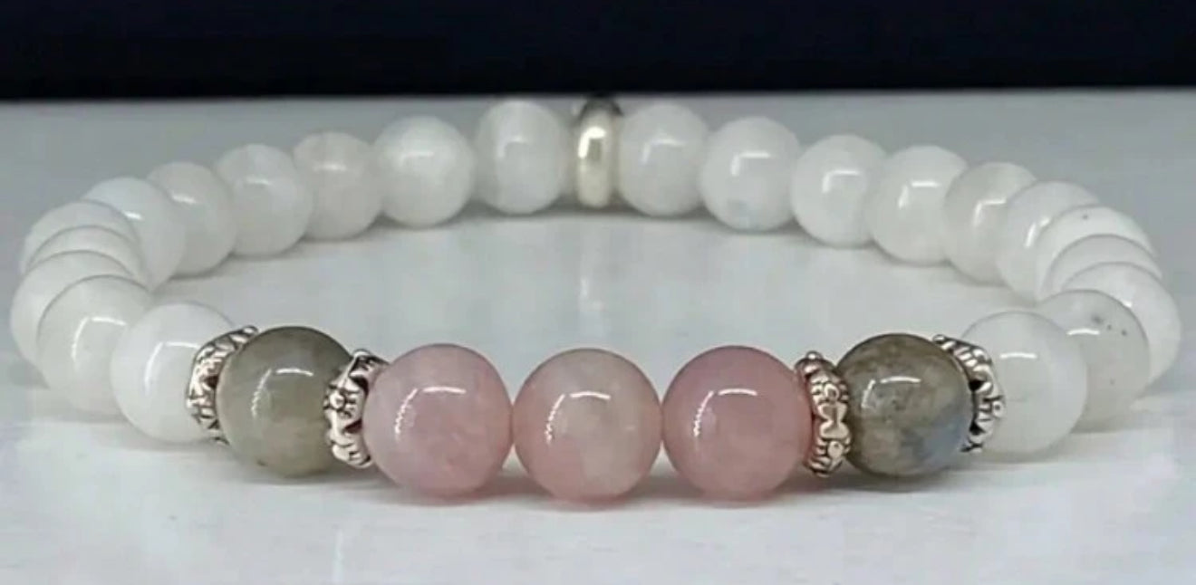 Labradorite, Moonstone & Rose Quartz Bracelet